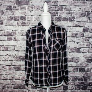 Rails Women'sFlannel Shirt Blue Pink Plaid size XS Rayon